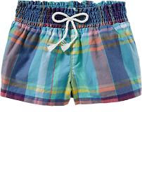Smocked-Waist Plaid Shorts for Baby