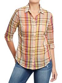 Women's Plaid-Print Madras Shirts