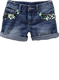 Girls Sequined Denim Shorts
