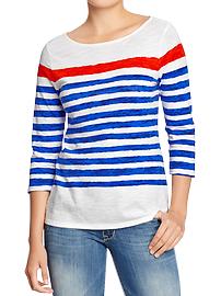 Women's Watercolor-Striped Boat-Neck Tops