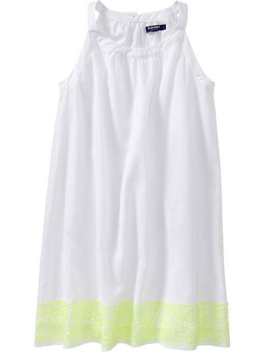 Old Navy Girls Sequined Linen Blend Shift Dresses - Bright white