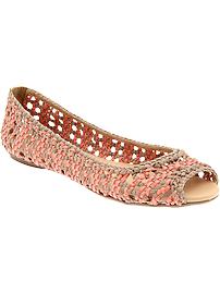 Women's Basketweave Peep-Toe Flats