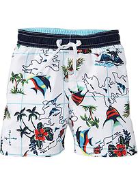 Fish-Map Print Swim Trunks for Baby