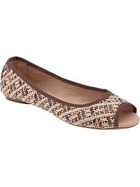 Women's Straw Peep-Toe Flats