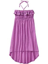 Girls Slub-Knit High-Low Hem Dresses