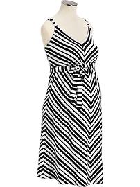 Maternity Chevron-Stripe Tie-Belt Dresses