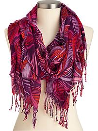 Women's Gauze Leaf-Print Scarves