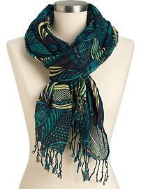 Women's Gauze Leaf-Print Scarves
