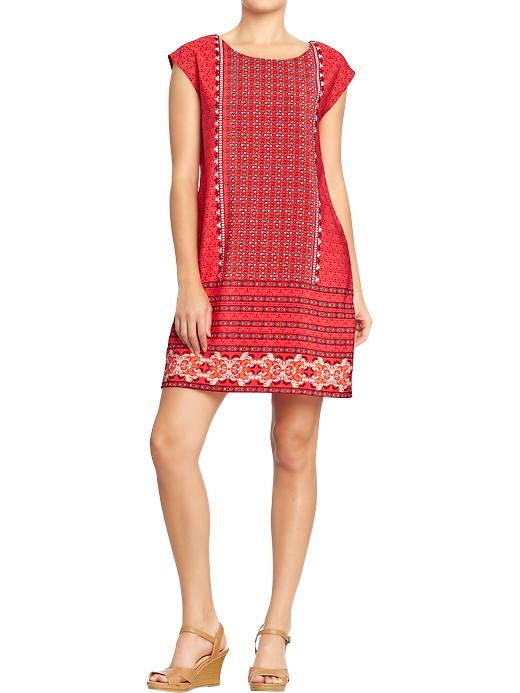 Old Navy Womens Mixed Print Crepe Shift Dresses - Red print