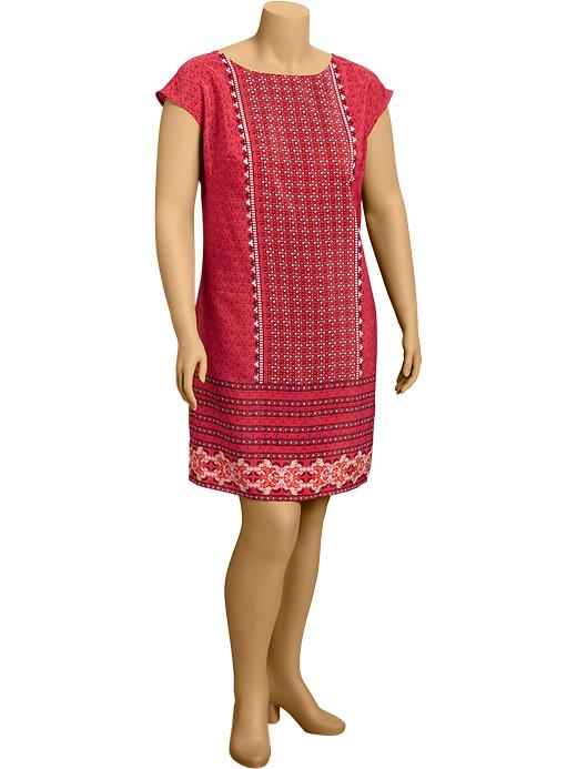 Old Navy Womens Plus Mixed Print Crepe Shift Dresses - Red print