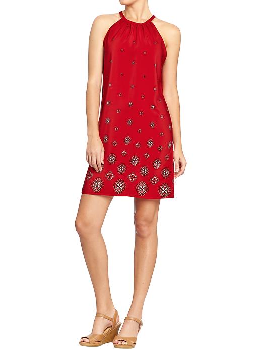 Old Navy Womens Suspended Neckline Shift Dresses - Red print