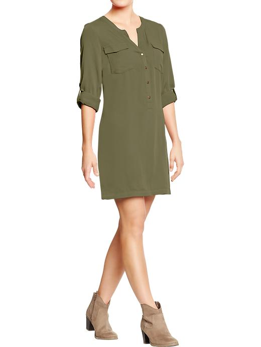 Old Navy Womens Tab Collar Tunic Dresses - Caper green