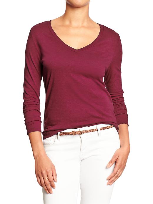 View large product image 1 of 1. Women's Relaxed Slub-Knit V-Neck Tees