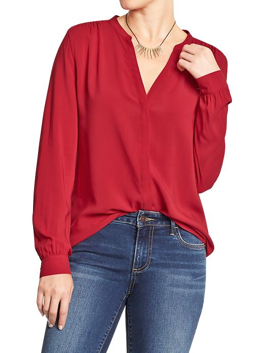 View large product image 1 of 1. Women's Split-Neck Covered-Placket Blouses