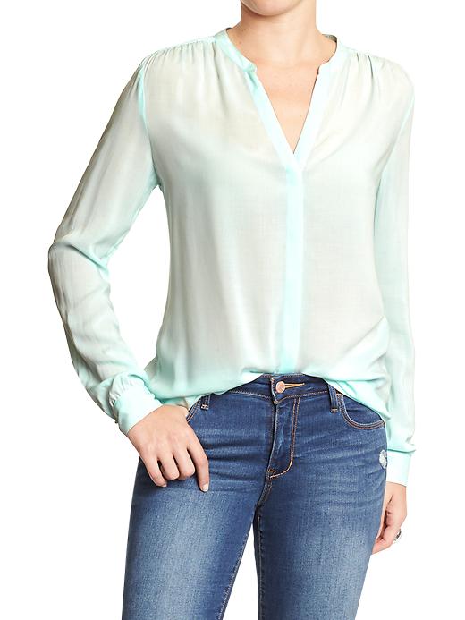 View large product image 1 of 1. Women's Split-Neck Covered-Placket Blouses