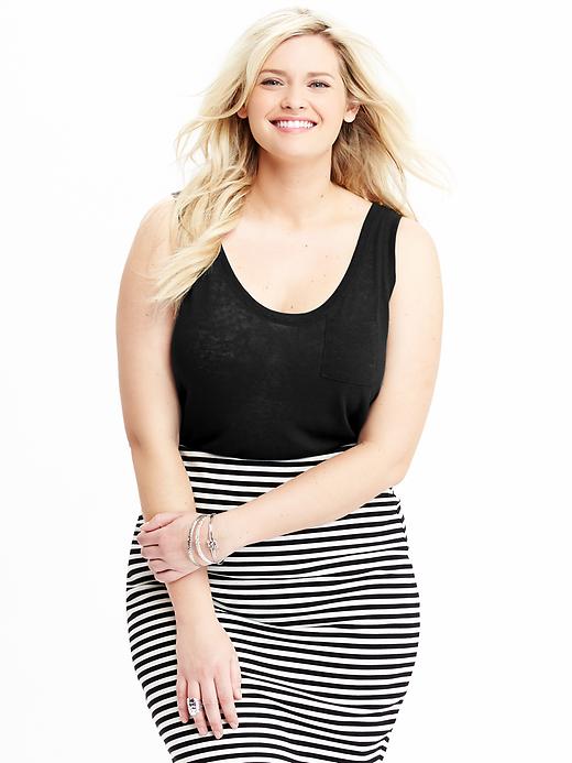 View large product image 1 of 2. Linen-Blend Pocket Plus-Size Tank
