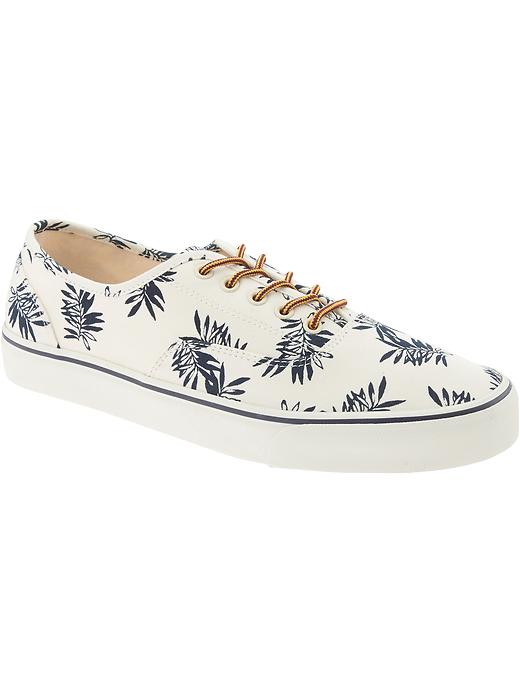 View large product image 1 of 1. Men's Tropical-Print Canvas Sneakers