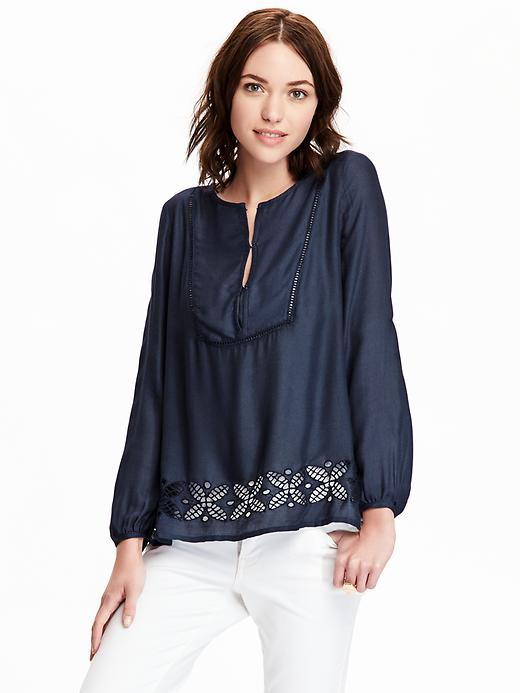 View large product image 1 of 2. Women's Crochet-Trim Boho Tops