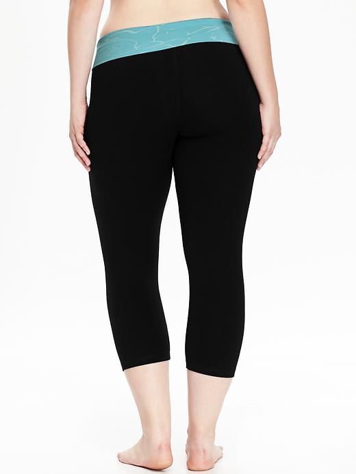 View large product image 2 of 2. Go-Dry Patterned-Waist Plus-Size Yoga Capris