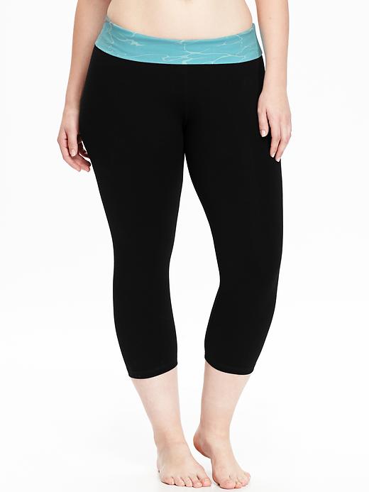 View large product image 1 of 2. Go-Dry Patterned-Waist Plus-Size Yoga Capris