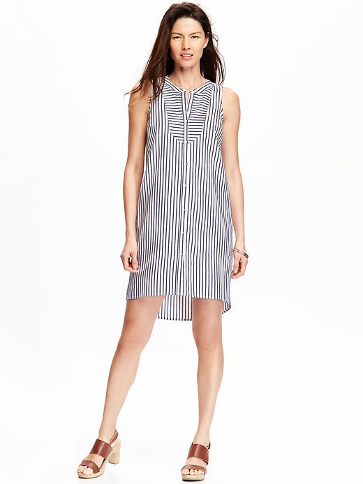 View large product image 1 of 2. Women's Sleeveless Striped Shirt Dresses