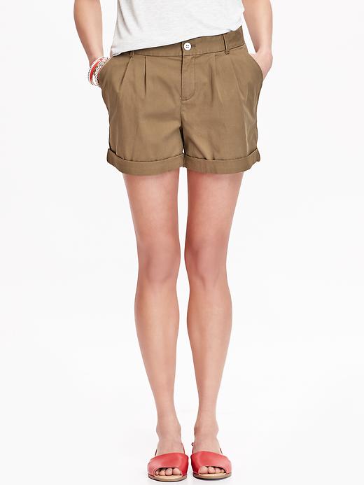 View large product image 1 of 1. Women's Pleated Twill Shorts (3 1/2")