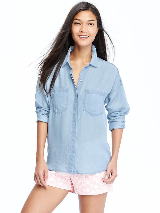 View large product image 1 of 2. Women's Drapey Chambray Shirts