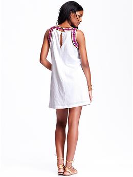 View large product image 2 of 2. Women's Embroidered Dobby-Pattern Shift Dresses