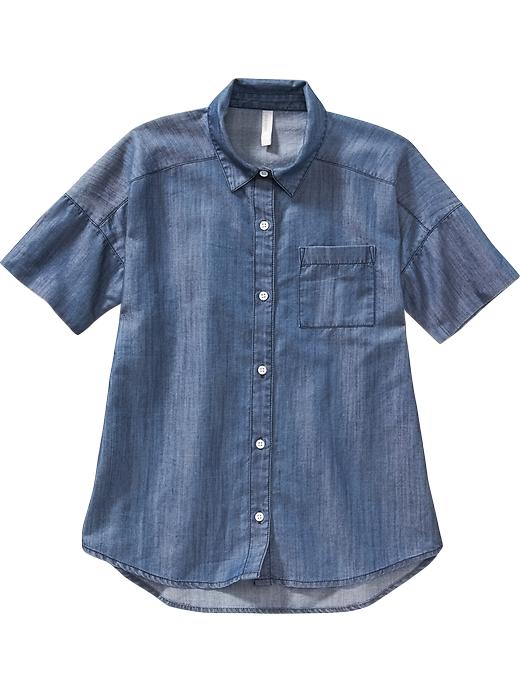 View large product image 1 of 1. Girls Short-Sleeve Chambray Shirts