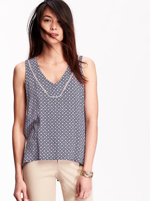 View large product image 1 of 1. Women's Patterned Crochet-Trim Tanks