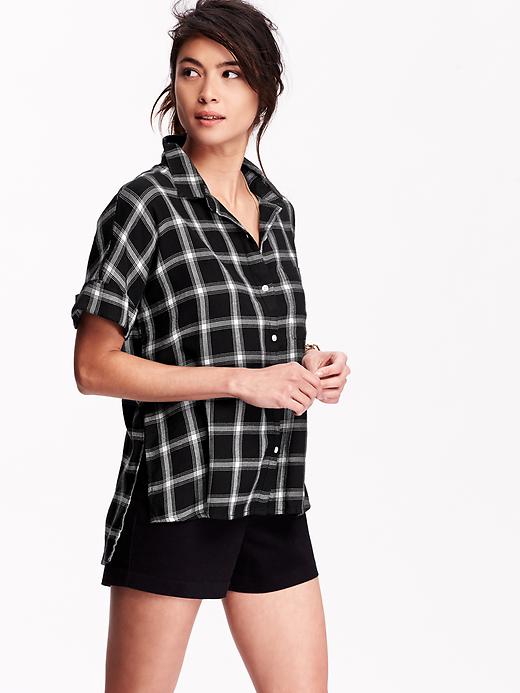 View large product image 1 of 1. Dolman-Sleeve Plaid Shirt