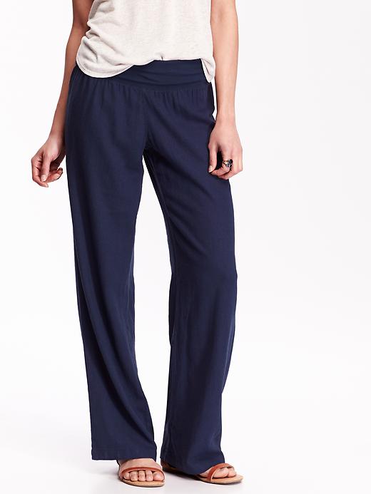 View large product image 1 of 2. Wide-Leg Linen-Blend Pants