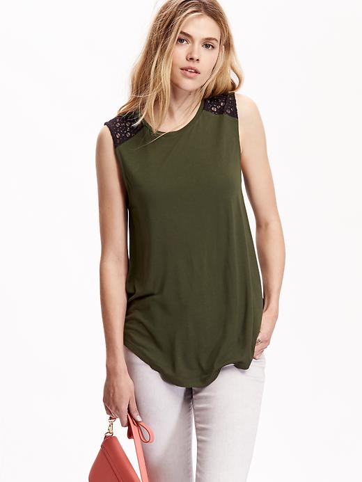 View large product image 1 of 1. Lace-Shoulder Sleeveless Top