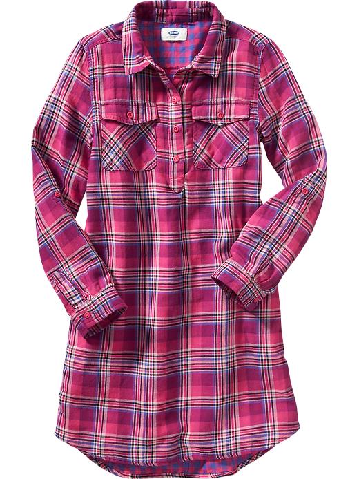 View large product image 1 of 1. Girls Plaid Flannel Shirt Dresses