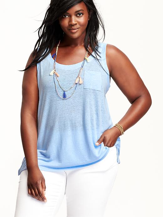 View large product image 1 of 1. Linen-Blend Pocket Plus-Size Tank