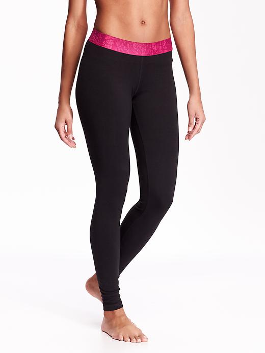 View large product image 1 of 1. Patterned-Waist Yoga Leggings