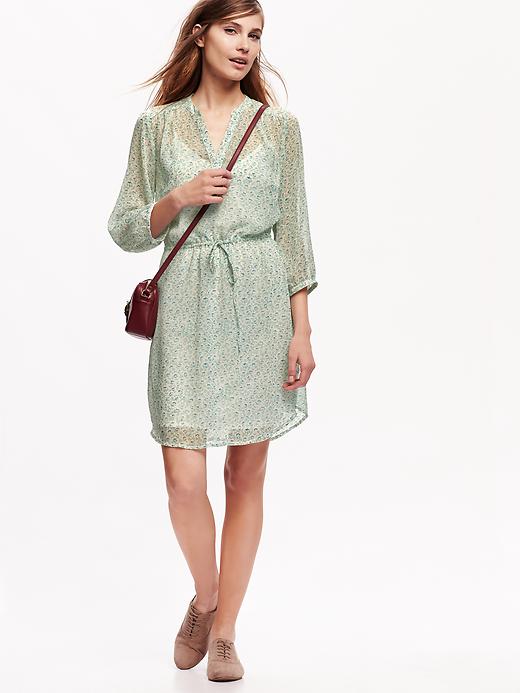 View large product image 1 of 1. Patterned Crinkle-Chiffon Shirt Dress