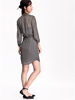 View large product image 2 of 2. Patterned Crinkle-Chiffon Shirt Dress