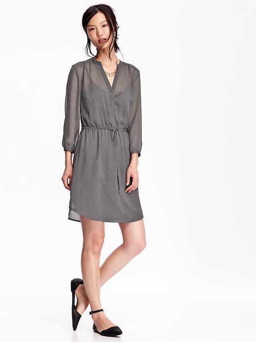 View large product image 1 of 2. Patterned Crinkle-Chiffon Shirt Dress