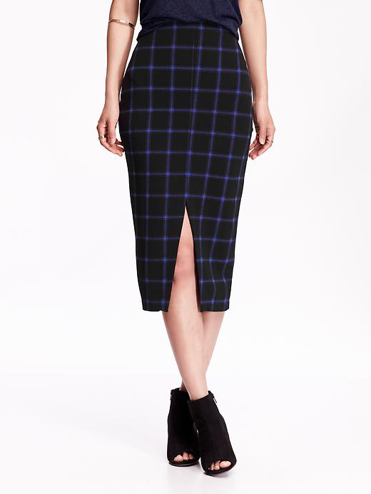 View large product image 1 of 1. Plaid Midi Pencil Skirt