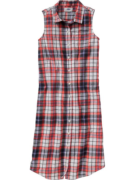 View large product image 1 of 1. Girls Plaid-Sleeveless Shirtdress