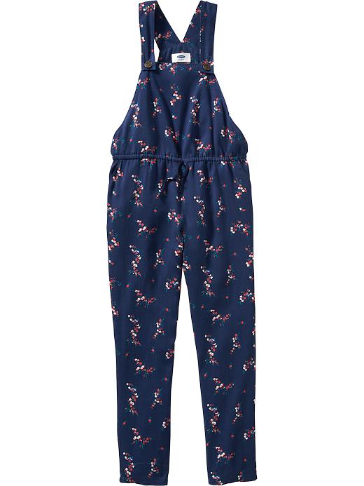 View large product image 1 of 1. Girls Floral Twill Overalls