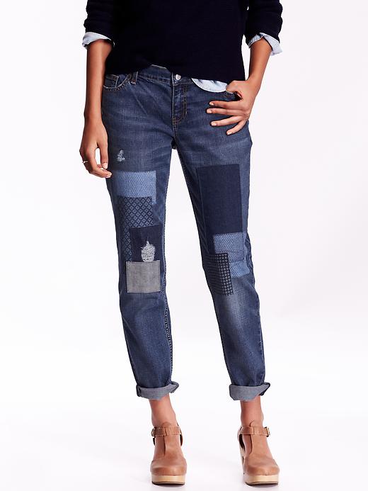 View large product image 1 of 3. Boyfriend Skinny Ankle Patchwork Jeans