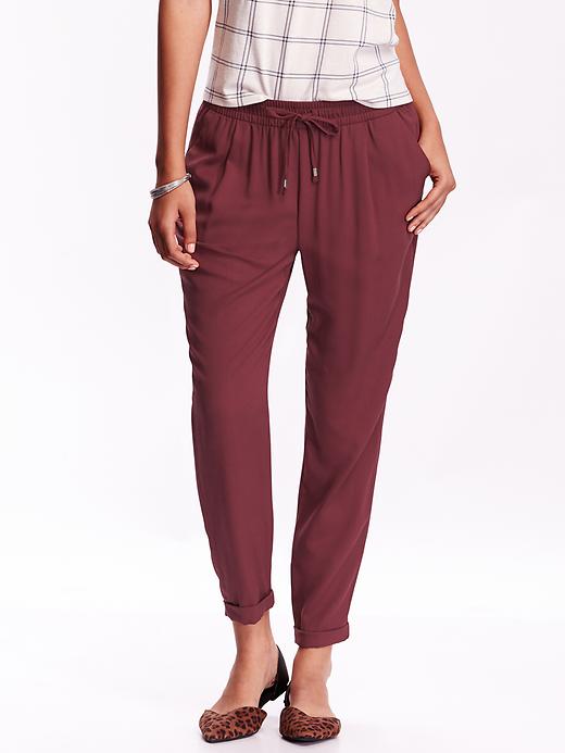 View large product image 1 of 1. Mid-Rise Pleated Soft Pants