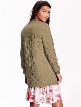 View large product image 2 of 2. Long Quilted Bomber Jacket