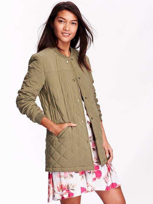 View large product image 1 of 2. Long Quilted Bomber Jacket