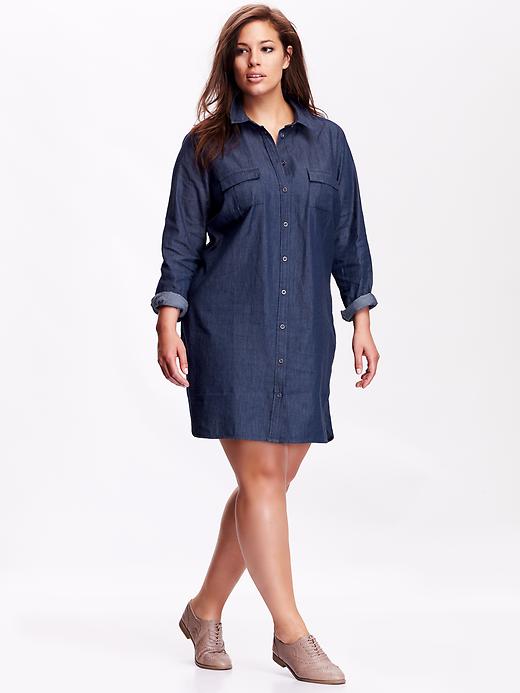 View large product image 1 of 2. Women's Plus Chambray Shirt Dress
