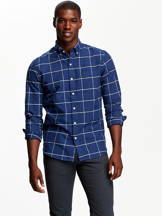 View large product image 1 of 3. Slim-Fit Oxford Plaid Shirt