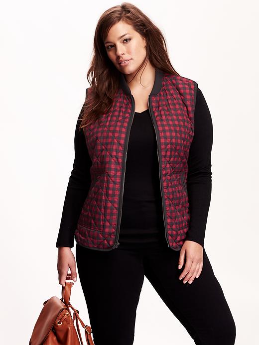 Old Navy Womens Plus Quilted Zip Vest Size 3X Plus - Black check