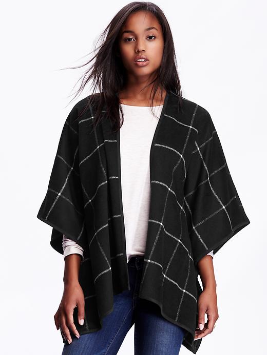 View large product image 1 of 1. Open-Front Wool-Blend Poncho